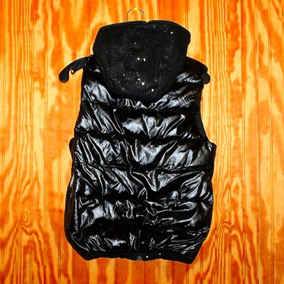 NWT Joe Fresh Black Sequin Puffer Vest with Hood - Size S - Picture 3 of 7